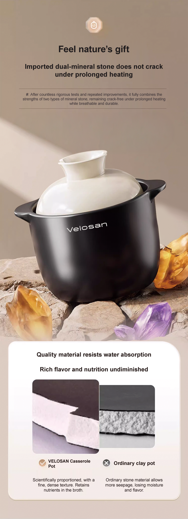 VELOSAN Pebble Series 4 L Casserole, Black