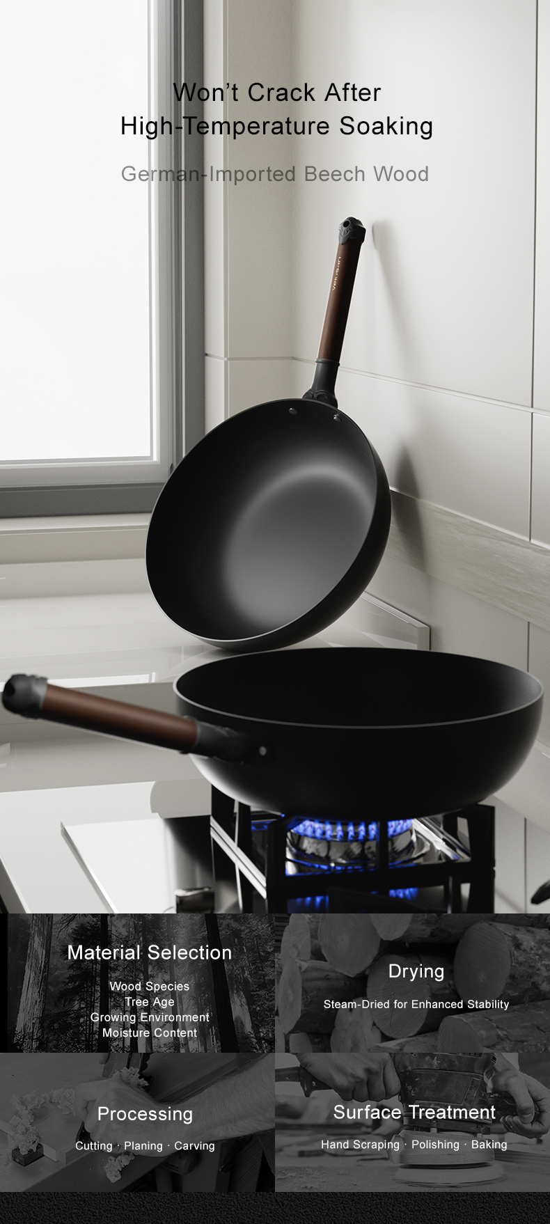 VELOSAN 32 cm Iron Wok with Titanium Coating