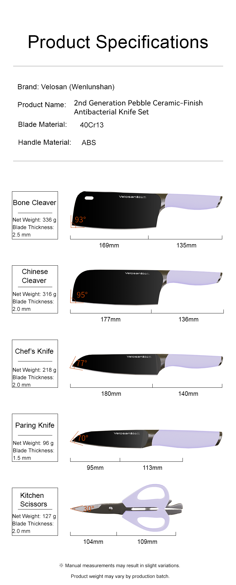 VELOSAN Pebble Series Knife Set, Purple