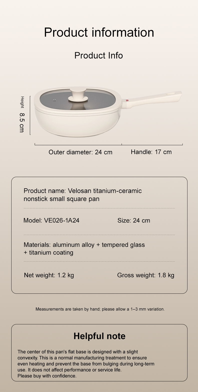 VELOSAN 24 cm Titanium-Ceramic Nonstick Square Pan