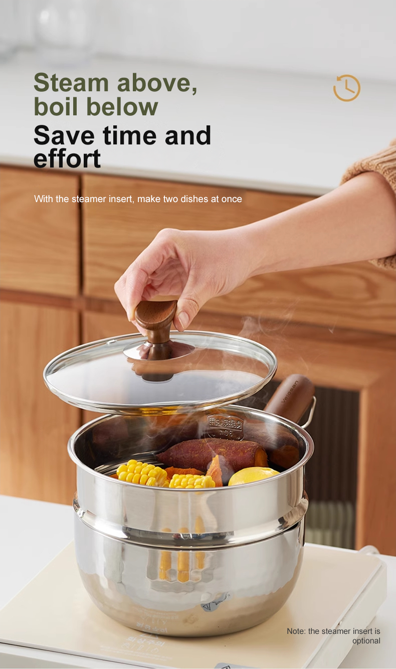 VELOSAN 20 cm Stainless-Steel Saucepan with Steamer