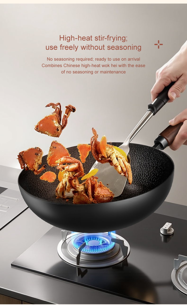 VELOSAN 32 cm Iron Wok with Glass Lid