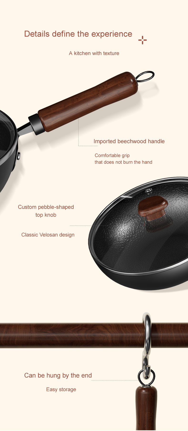 VELOSAN 32 cm Iron Wok with Glass Lid