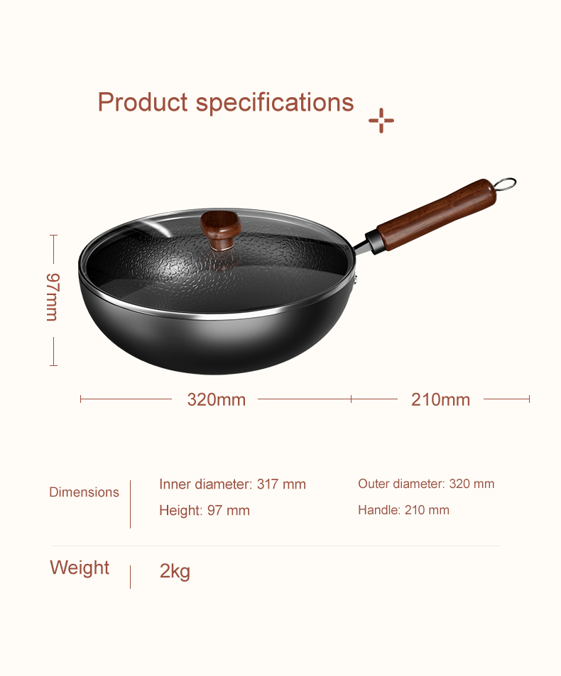 VELOSAN 32 cm Iron Wok with Glass Lid
