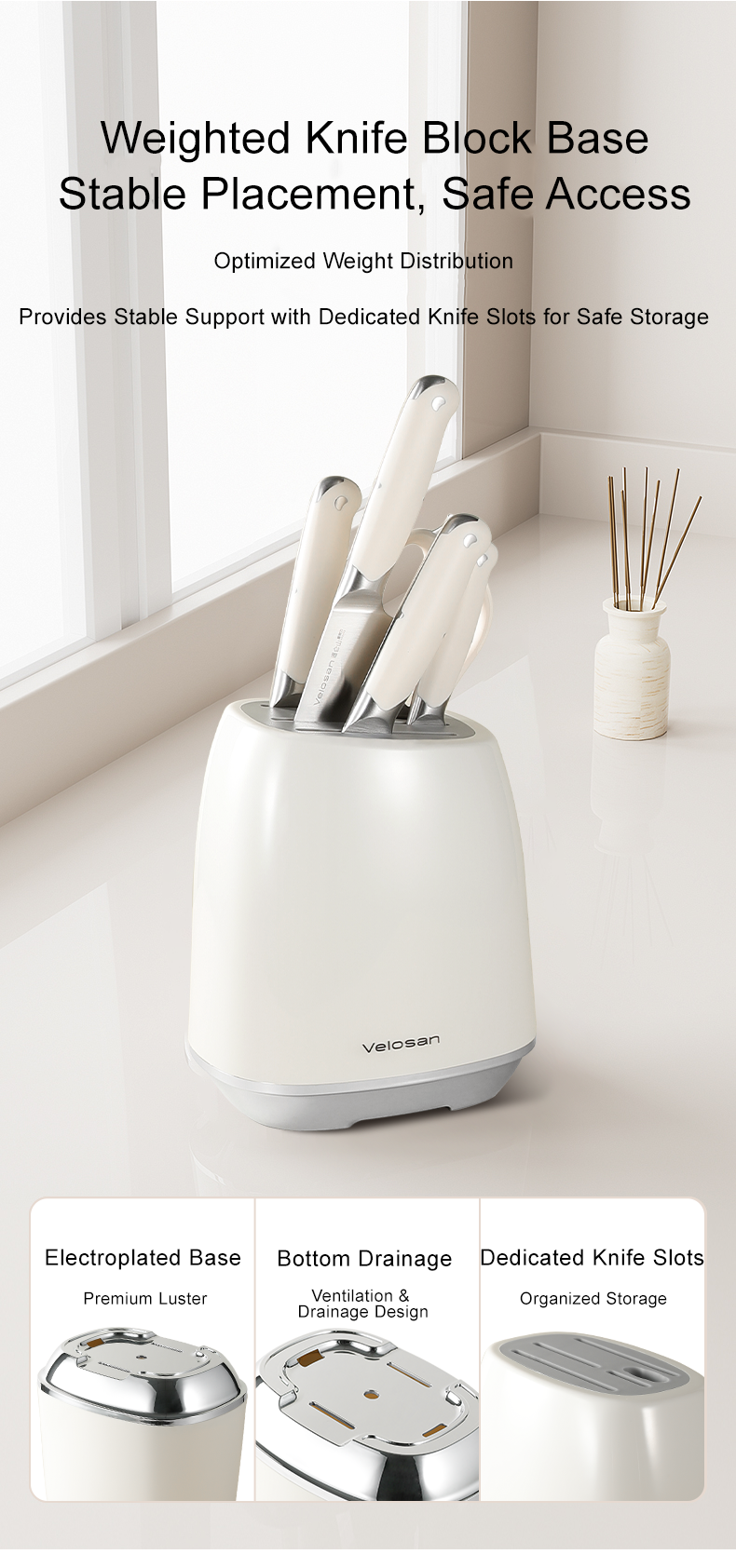 VELOSAN Pebble Series Knife Set, White