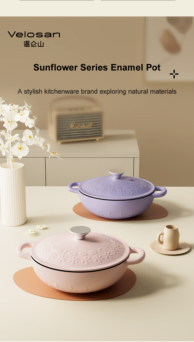 VELOSAN 22 cm Enamelled Cast-Iron Casserole, Pink
