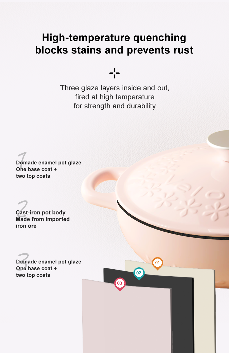 VELOSAN 22 cm Enamelled Cast-Iron Casserole, Pink