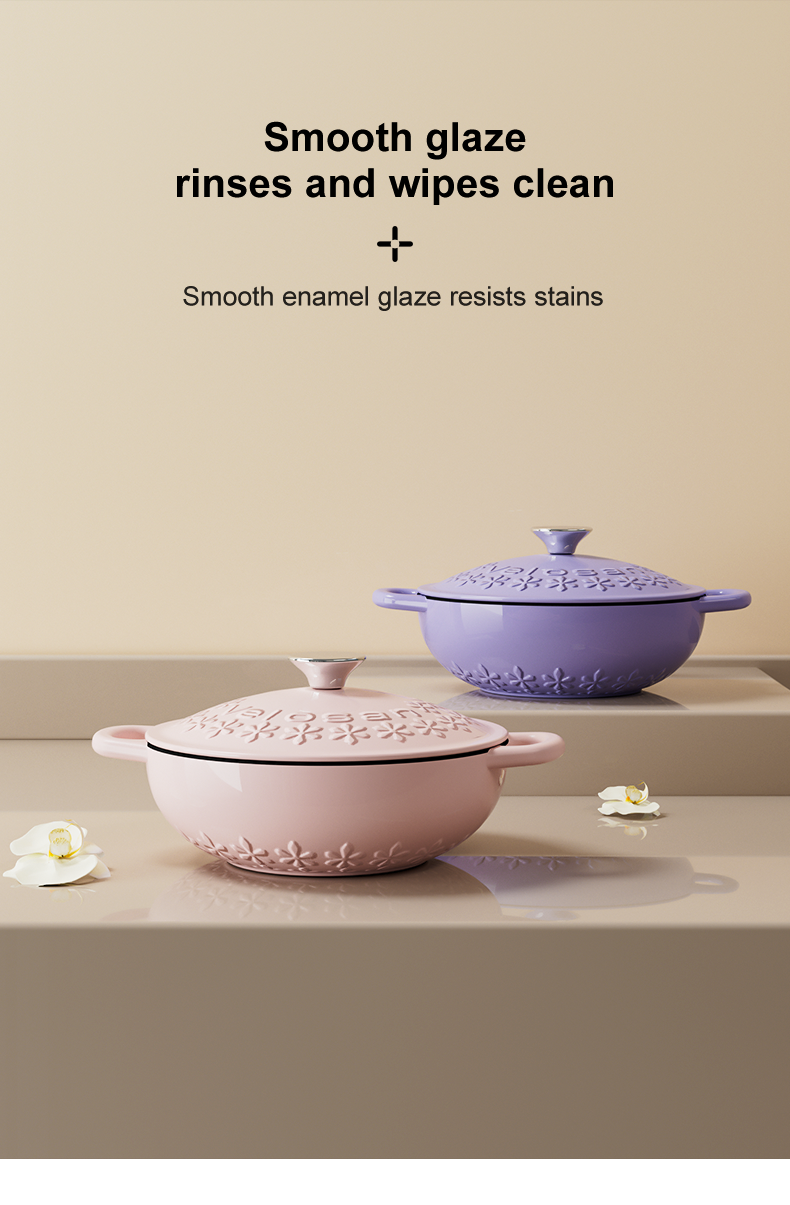 VELOSAN 22 cm Enamelled Cast-Iron Casserole, Pink