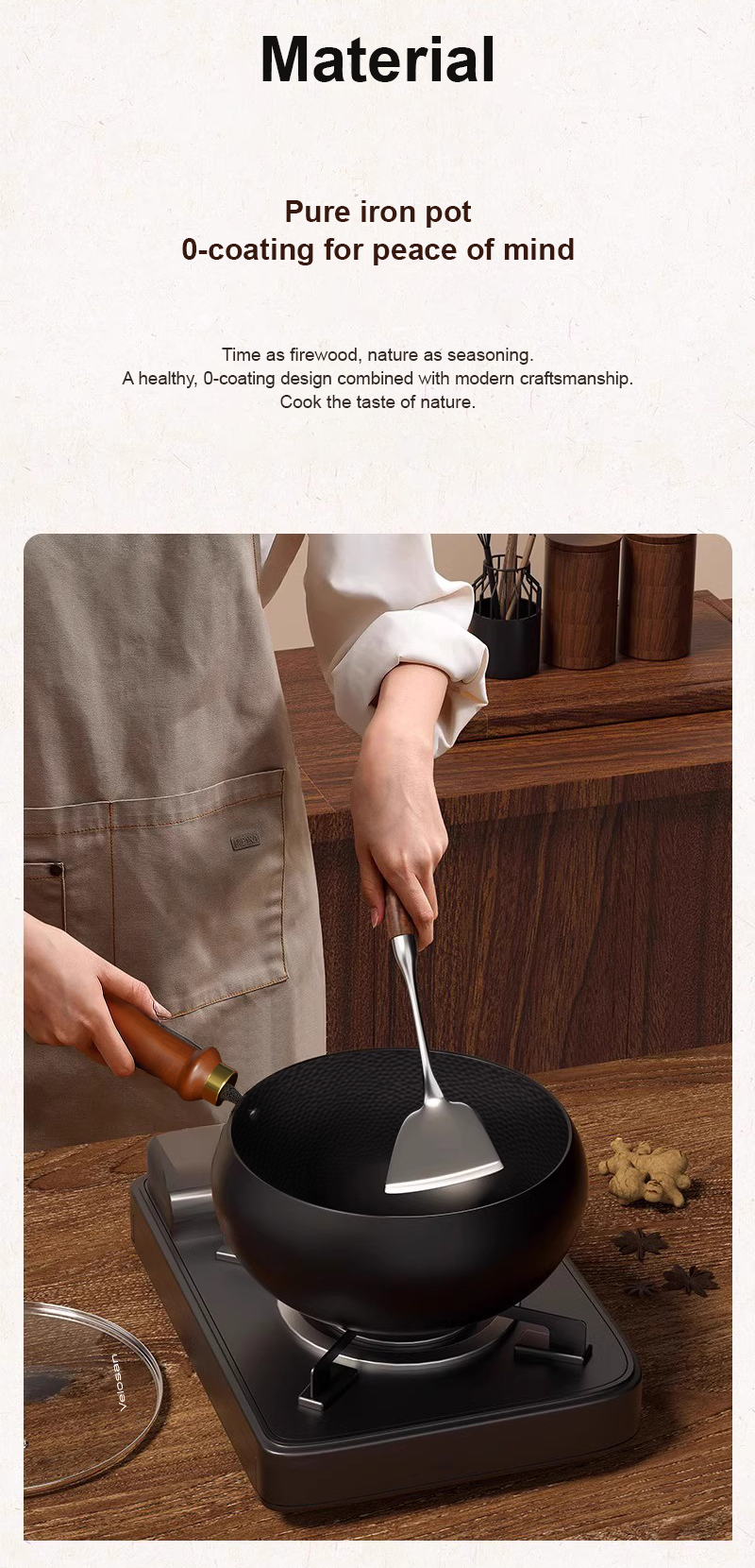 VELOSAN 24 cm Iron Wok with Glass Lid