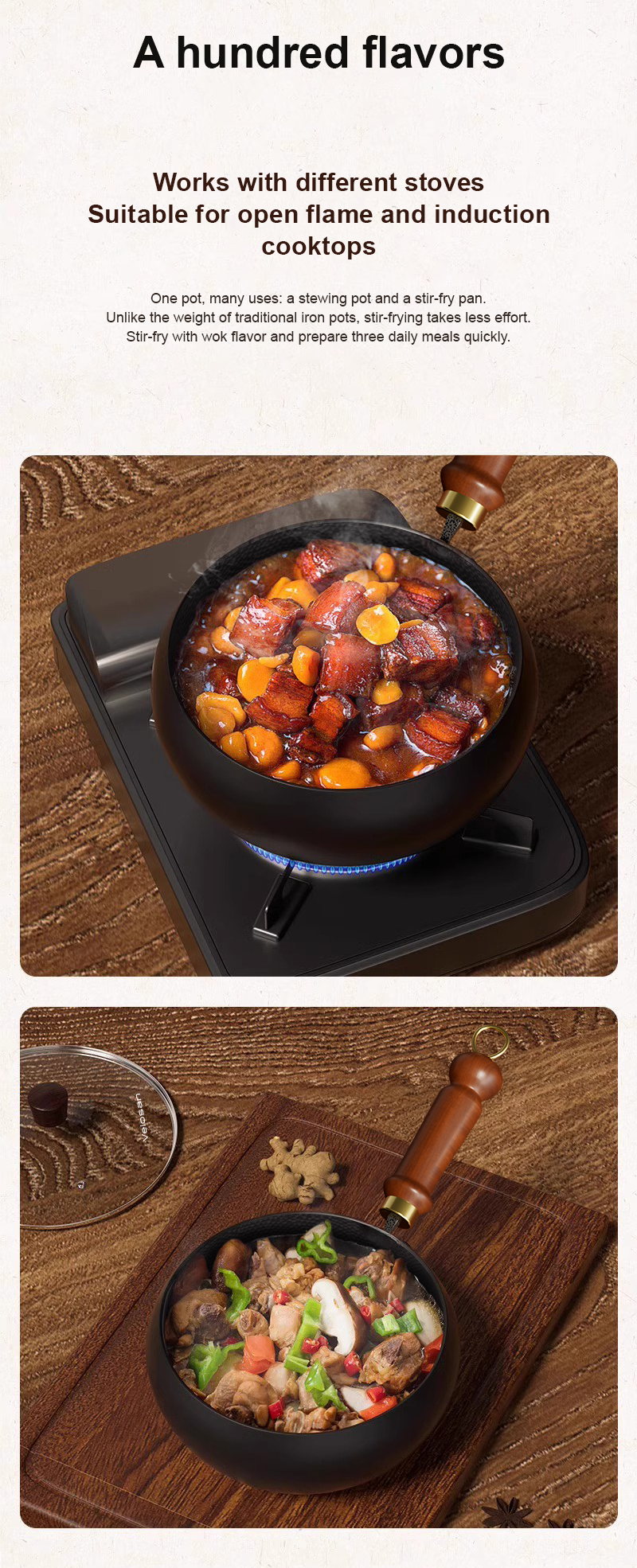 VELOSAN 24 cm Iron Wok with Glass Lid