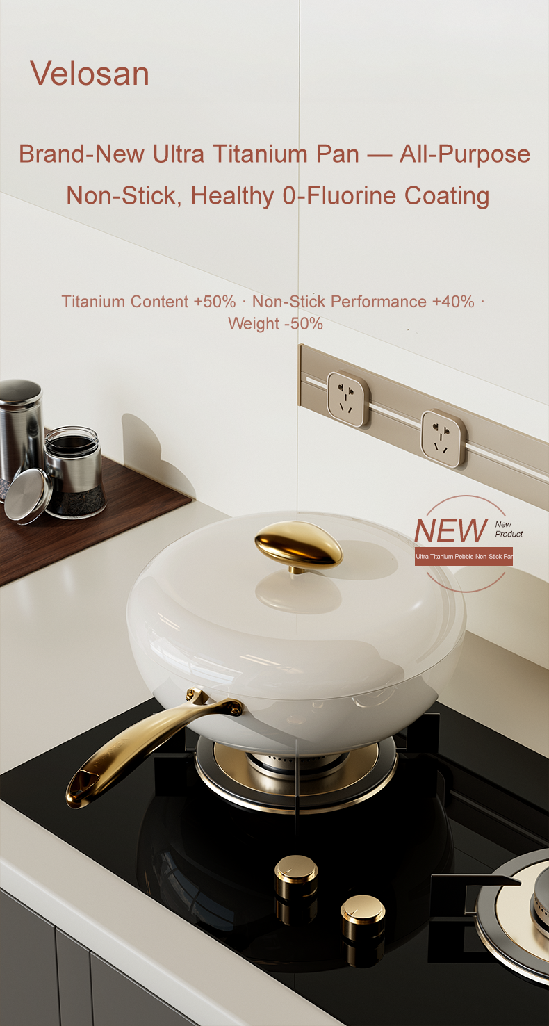 VELOSAN 32 cm Titanium-Coated Cast-Aluminum Wok with Lid, White