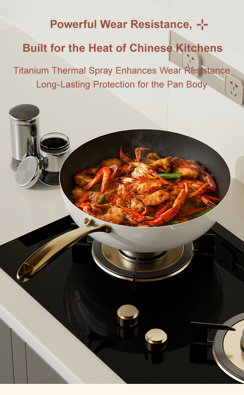 VELOSAN 32 cm Titanium-Coated Cast-Aluminum Wok with Lid, White