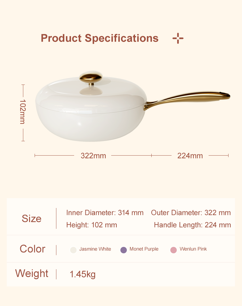 VELOSAN 32 cm Titanium-Coated Cast-Aluminum Wok with Lid, White