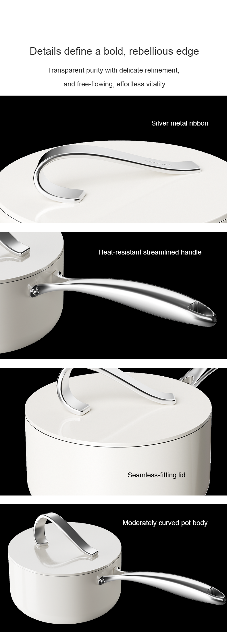 VELOSAN Free Ribbon 18 cm Cast-Aluminum Saucepan with Lid, White
