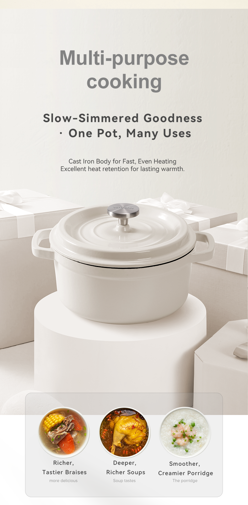VELOSAN 24 cm / 3.6 L Enamelled Cast-Iron Casserole